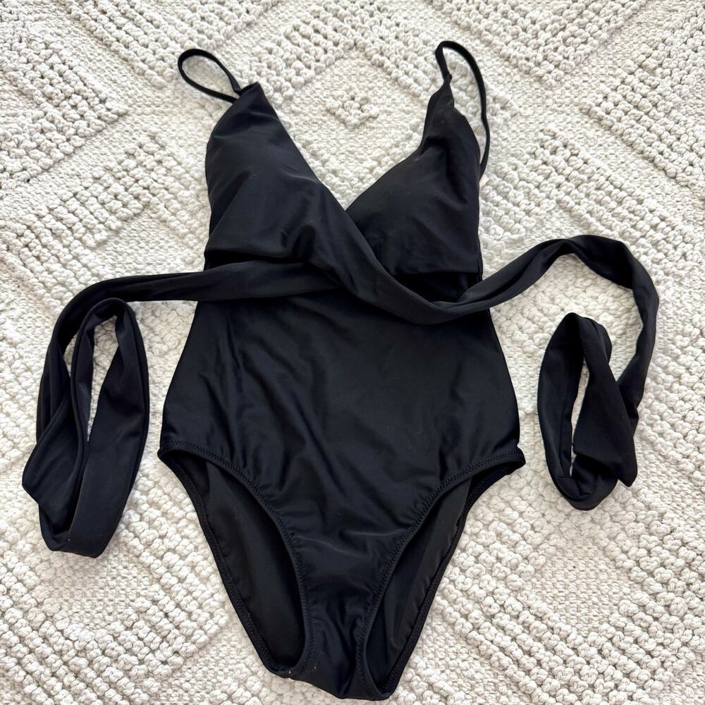 Aerie Black Tie Halter One Piece Bathing Swimsuit Size X-Small American Eagle